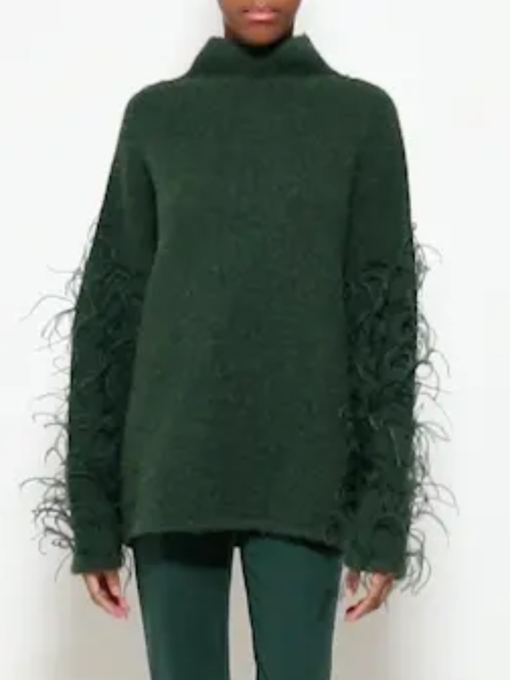 LAPOINTE Ostrich Feather Embellished Alpaca Blend Funnel Neck Sweater - size S